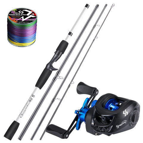 Sougayilang Baitcasting Fishing Rod Kits Carbon Fiber 4Sections Casting Rod and Metal Spool Reel for Freshwater Bass Fishing Set