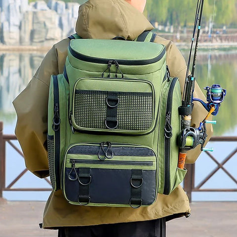 Fishing Backpack with Rod Holders Multifunctional Fish Tackle Rucksack Lure Organizer Storage Bag Outdoor Hiking Hunting Bagpack