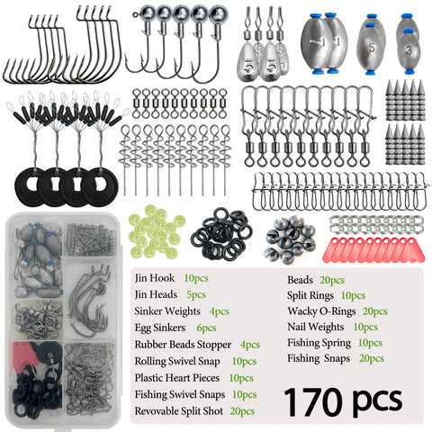 170-410pcs Professional Fishing Kit with Tackle Box, Hooks Sinkers Swivels for Bass Trout Saltwater Fishing Complete Lure Set