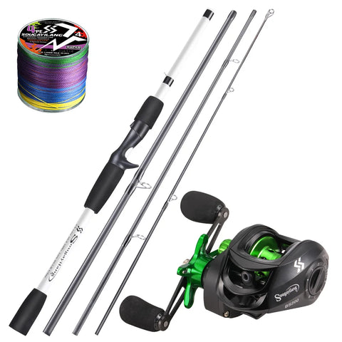 Sougayilang Baitcasting Fishing Rod Kits Carbon Fiber 4Sections Casting Rod and Metal Spool Reel for Freshwater Bass Fishing Set