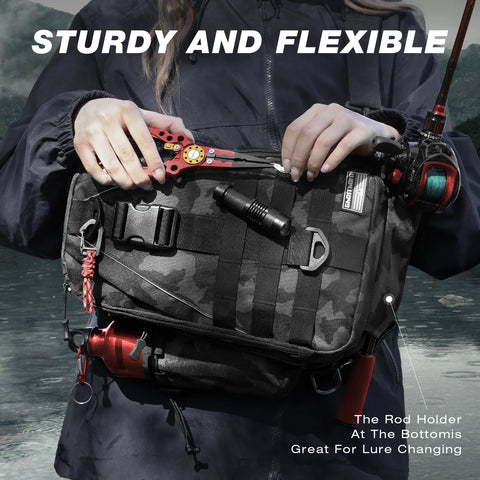 Fishing Backpack Tackle Sling Bag - Fishing Backpack with Rod Holder - Tackle Box Fly Fishing Gifts for Men Women