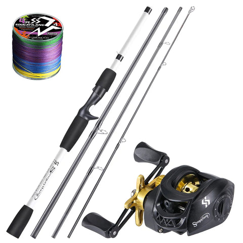 Sougayilang Baitcasting Fishing Rod Kits Carbon Fiber 4Sections Casting Rod and Metal Spool Reel for Freshwater Bass Fishing Set