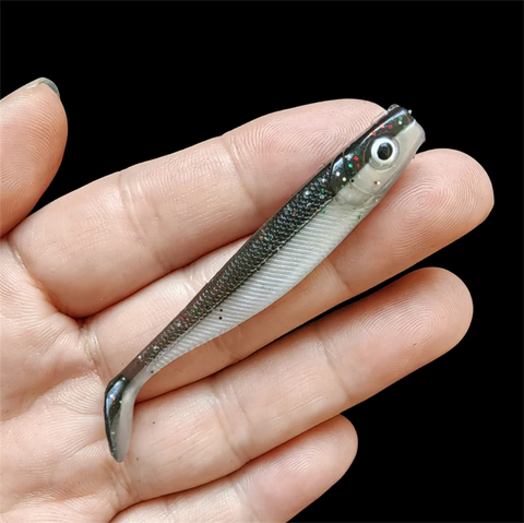 MUKUN 10pcs 60mm 2g Soft Lures Baits Fishing Lure Leurre Shad Double Color Silicone Bait T Tail