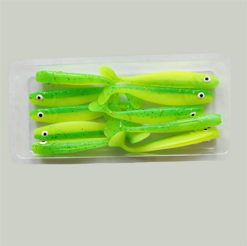 MUKUN 10pcs 60mm 2g Soft Lures Baits Fishing Lure Leurre Shad Double Color Silicone Bait T Tail