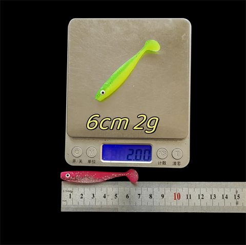 MUKUN 10pcs 60mm 2g Soft Lures Baits Fishing Lure Leurre Shad Double Color Silicone Bait T Tail