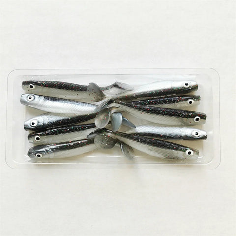 MUKUN 10pcs 60mm 2g Soft Lures Baits Fishing Lure Leurre Shad Double Color Silicone Bait T Tail