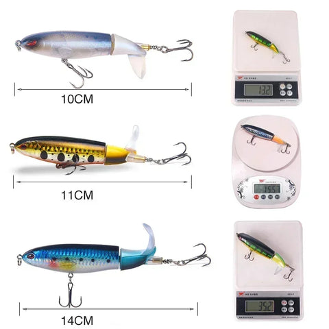 1 Pcs 10cm/14cm Topwater Popper Fishing Lure Whopper Artificial Bait Hard Soft Rotating Tail Fishing Tackle Fishing Bait