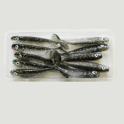 MUKUN 10pcs 60mm 2g Soft Lures Baits Fishing Lure Leurre Shad Double Color Silicone Bait T Tail