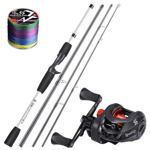 Sougayilang Baitcasting Fishing Rod Kits Carbon Fiber 4Sections Casting Rod and Metal Spool Reel for Freshwater Bass Fishing Set