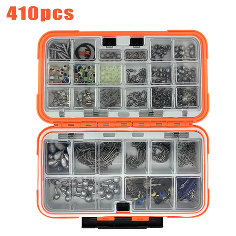 170-410pcs Professional Fishing Kit with Tackle Box, Hooks Sinkers Swivels for Bass Trout Saltwater Fishing Complete Lure Set