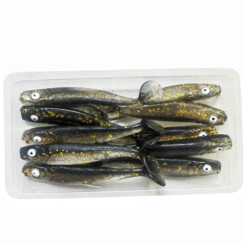 MUKUN 10pcs 60mm 2g Soft Lures Baits Fishing Lure Leurre Shad Double Color Silicone Bait T Tail