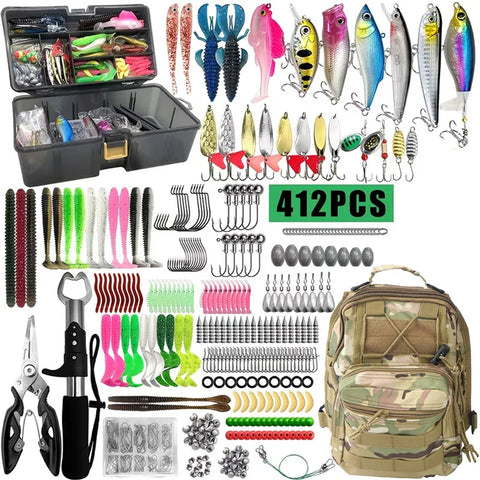 411pcs Fishing Lure Kit For Trout/Pike/Bass Multi-Lure Fishing Set Layered Tackle Pro Gear Tackle Box for Trout/Mackerel/Bass