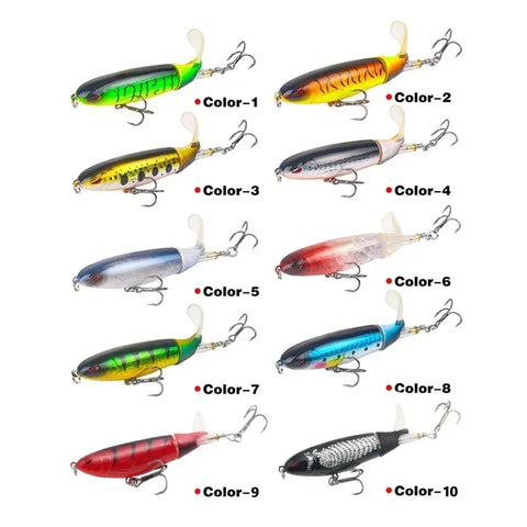 1 Pcs 10cm/14cm Topwater Popper Fishing Lure Whopper Artificial Bait Hard Soft Rotating Tail Fishing Tackle Fishing Bait