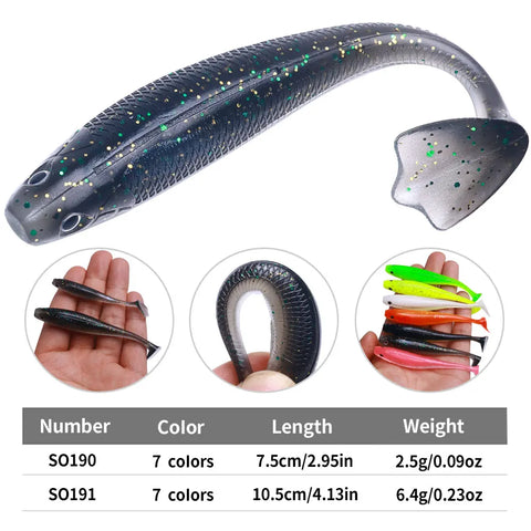 6pcs/bag rubber fish bait 7.5cm/10.5cm fishing rubber pike bait with T tail  Artificial Silicone Wobblers