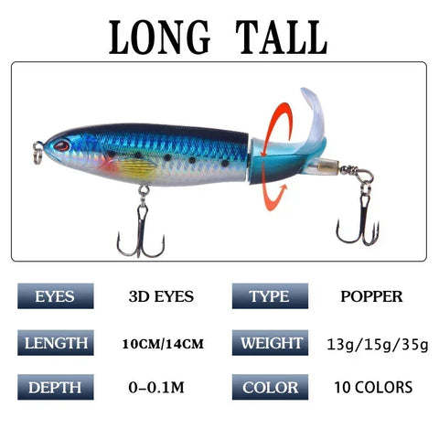 1 Pcs 10cm/14cm Topwater Popper Fishing Lure Whopper Artificial Bait Hard Soft Rotating Tail Fishing Tackle Fishing Bait