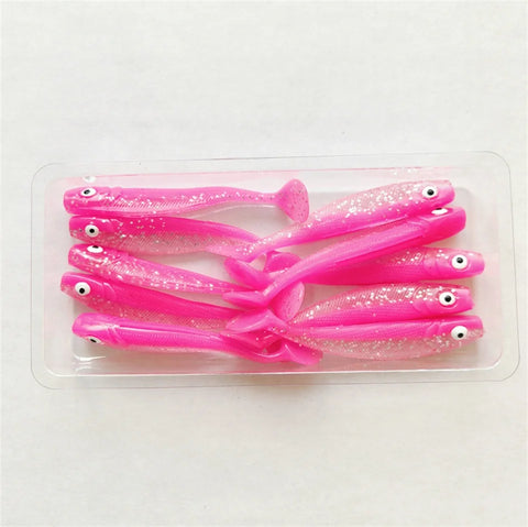 MUKUN 10pcs 60mm 2g Soft Lures Baits Fishing Lure Leurre Shad Double Color Silicone Bait T Tail