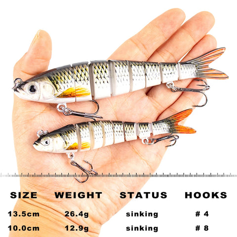 Magnisher 8-Segment Realistic Hard Fishing Lure 13.5cm/10cm Jointed Swimbait Lifelike Action Slow Sink Bait Fresh/Salt Water