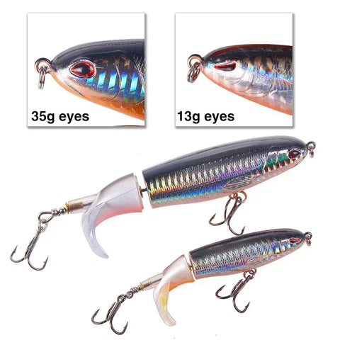 1 Pcs 10cm/14cm Topwater Popper Fishing Lure Whopper Artificial Bait Hard Soft Rotating Tail Fishing Tackle Fishing Bait